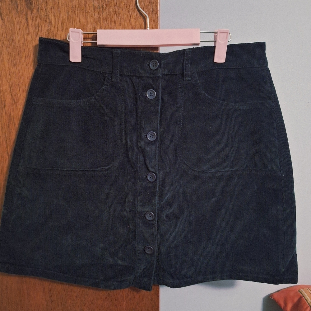 French Connection Women's Dark Green Corduroy Button-Front Skirt Size 10